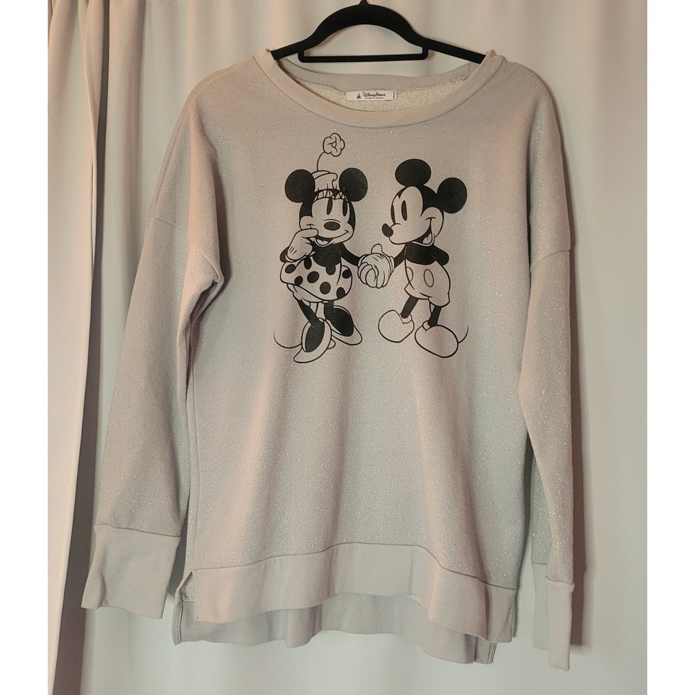 Disney Parks Mickey Minnie Mouse Metallic Shimmer Sweatshirt Retro Silver Large